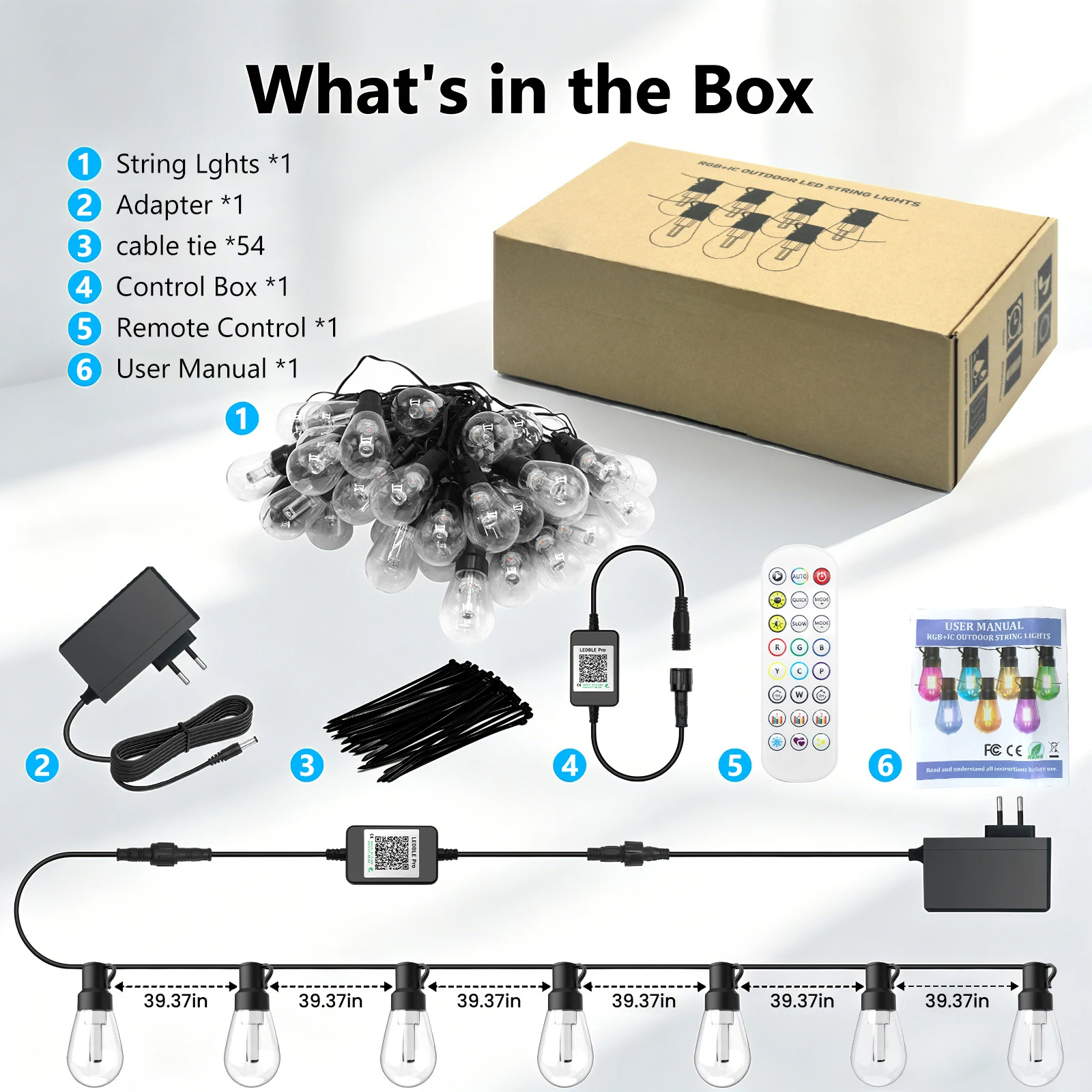 DC 24V RGB IC Dream Color Pixel Globe Eave Light Kit 2.4GHz Bluetooth Music Controller Waterproof LED String Light view 5