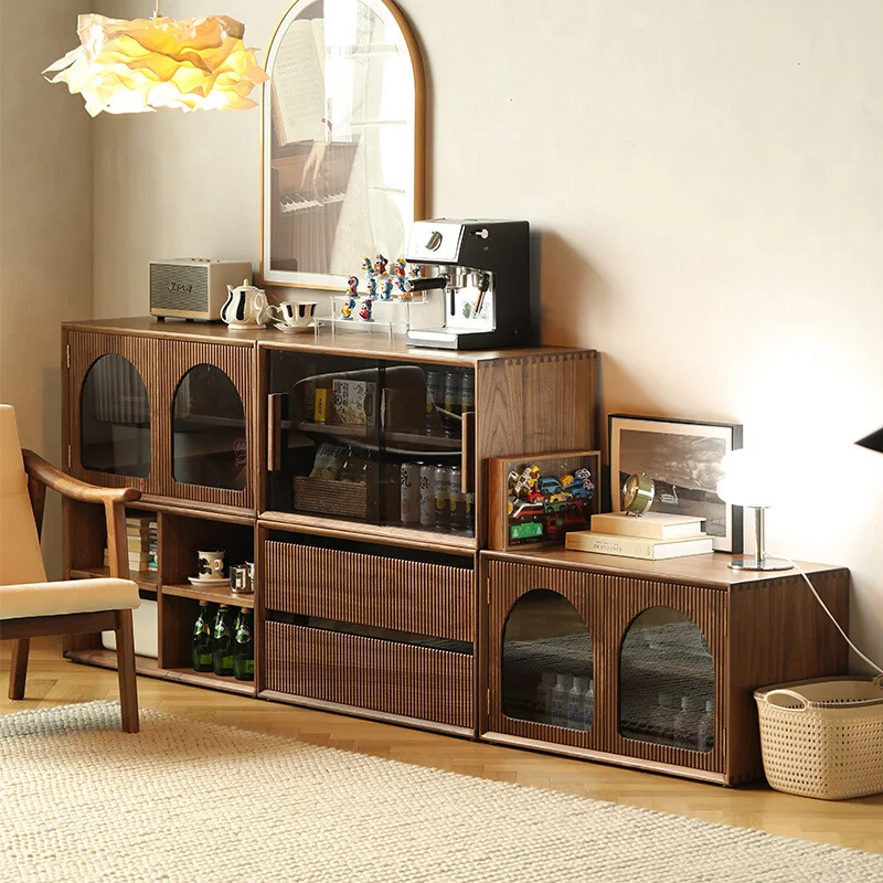 All solid wood module cabinet, North American black walnut, display side cabinet, living room combination TV cabinet