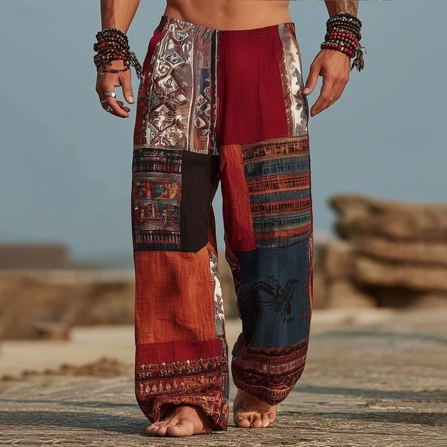 

2026 Summer Fashion Ethnic Beach Resort Style Men's 3D Printing Sports And Leisure Straight Leg Pants Street Men's Loose Pants