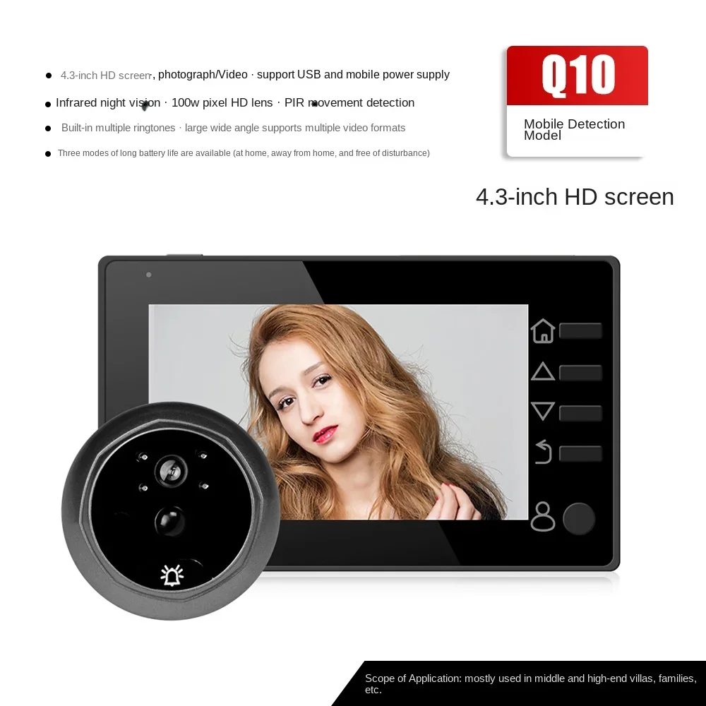 Q10 Electronic peephole for security doors display Smart Electronic Home Security Doorbell4.3 inches 1800MA Lithium Battery