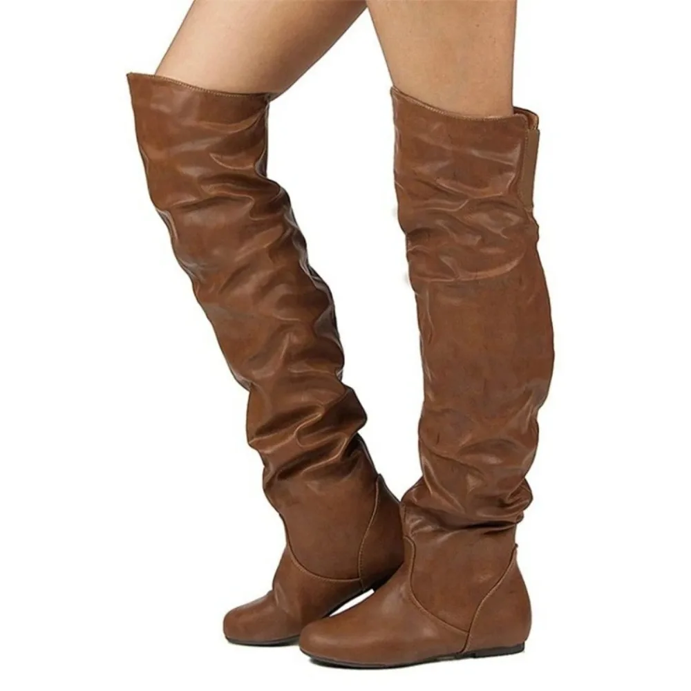 BLXQPYT Over The Knee Boots Women Especially Big 34-48 Autumn Winter Plush Warm Flat Heel Fashion Casual Fur Shoes Woman Bl3804