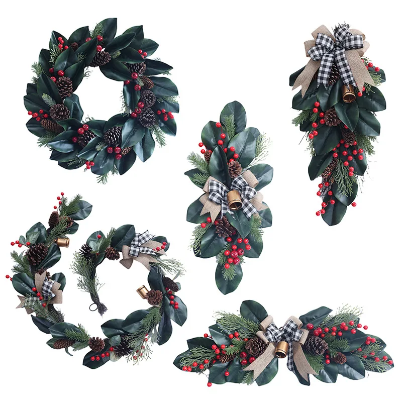 

Рождественский венок сосновые фрукты и ягоды украшения Рождественская имитация венка имитация красных фруктов магнолия виноградная лоза