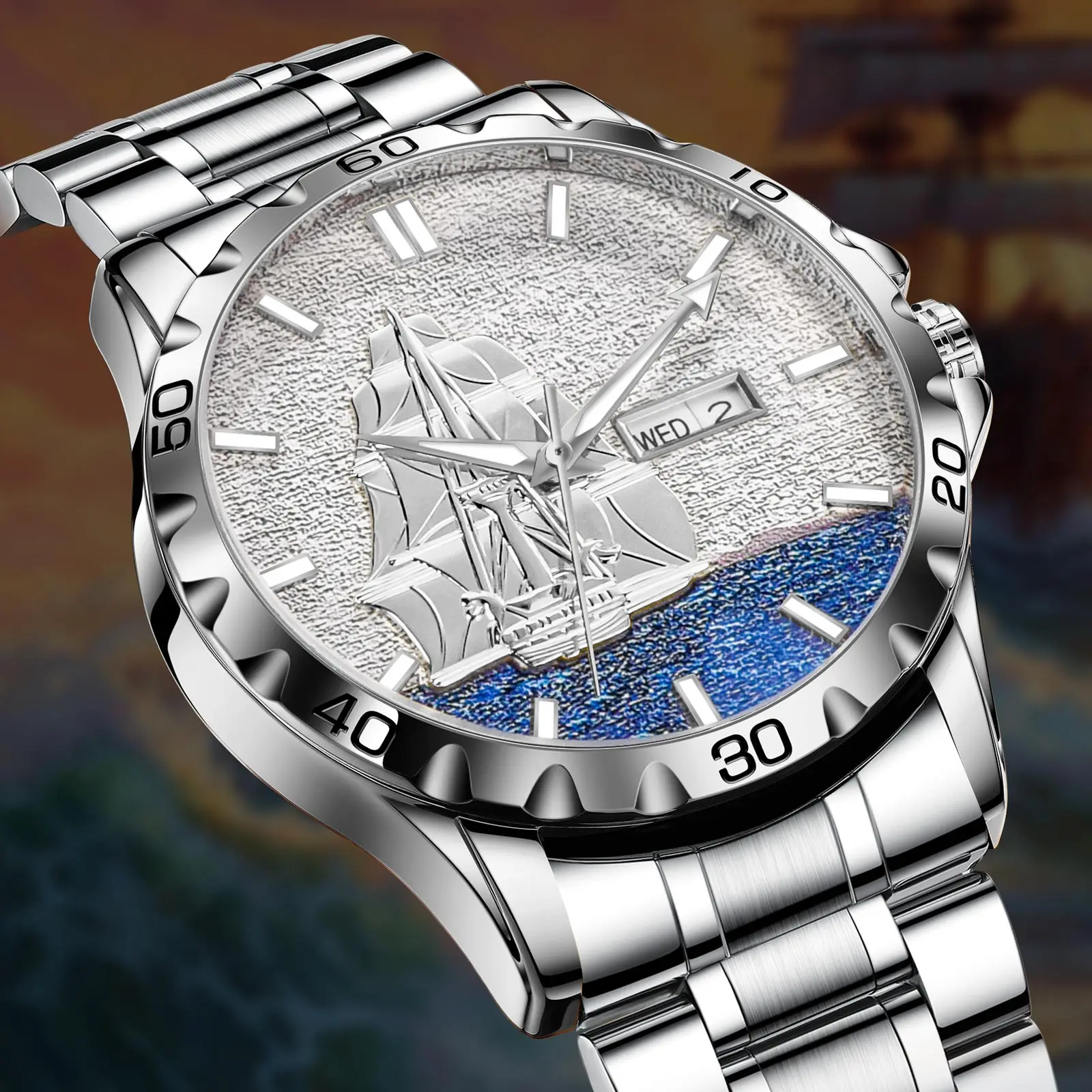 ساعة Glenaw Sailing Series من أفضل العلامات التجارية الفاخرة والأزياء التجارية الأوتوماتيكية بالكامل ميكانيكية ذهبية للرجال مقاومة للماء