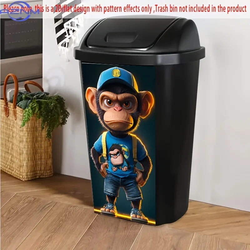 1pc Trash Can Sticker, .01*cm, Angry Monkey Character Design, Funny Animal Bin Wrap for Kitchen and Wall Decor