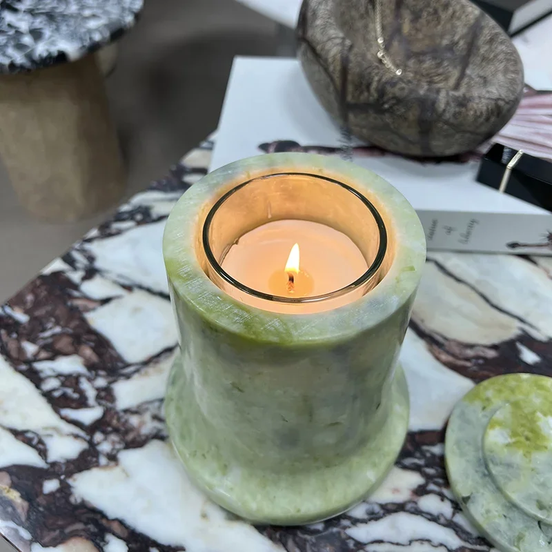 Natural marble cylinder aromatherapy candle holder villa model room creative home bedroom with lid without candle ornaments