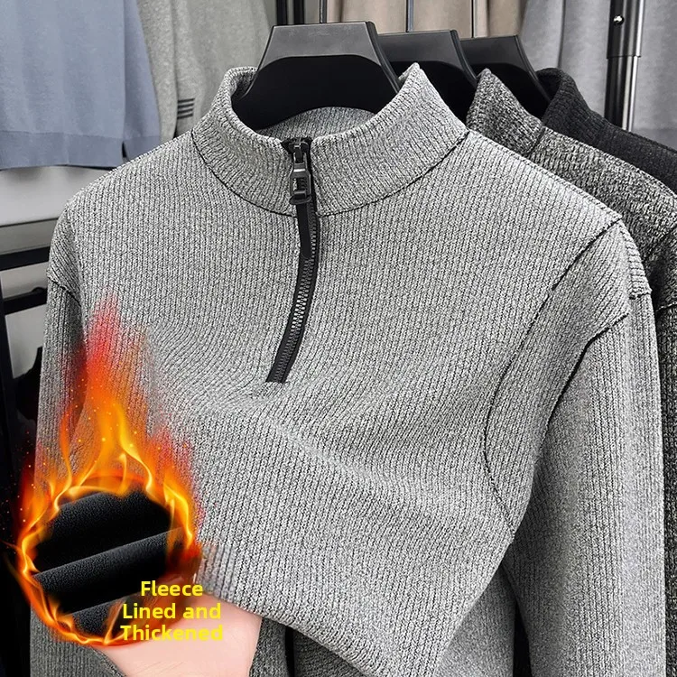 

Thiened Fce мужской вязаный свитер на молнии осень-зима новый Sle антихолодный теплый базовый слой толстовка из мягкой смеси полиэстера