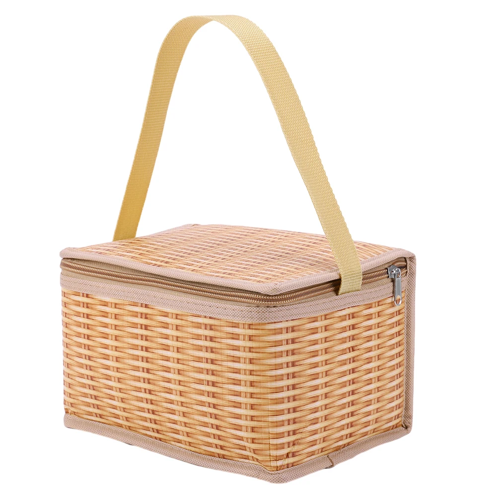 Portable Wicker Rattan Outdoor Camp Picnic Bag Tableware Food Container Basket