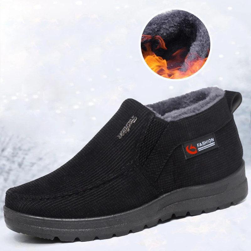 Winter Cotton Boots For Men Warm Fur Soft Male Platform Snow Boots Man Ankle Boot Winter Men's Sneakers Plus Casual Shoes Black