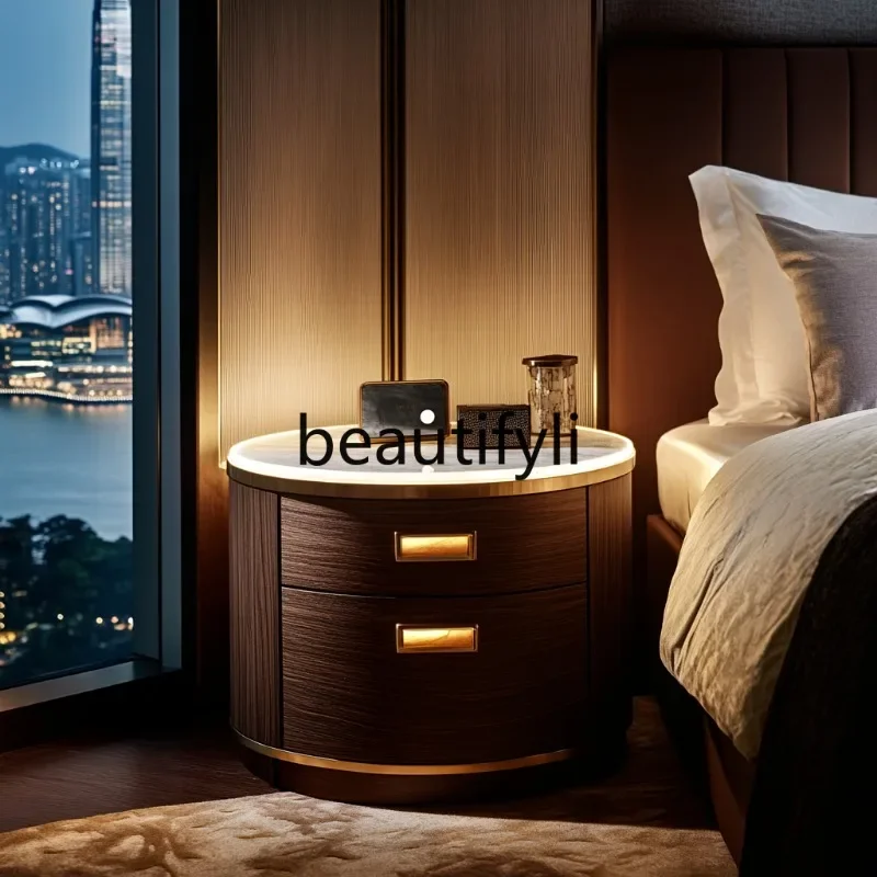 

Italian minimalist luminous jade luxury stone bedside table bedroom locker high-end design