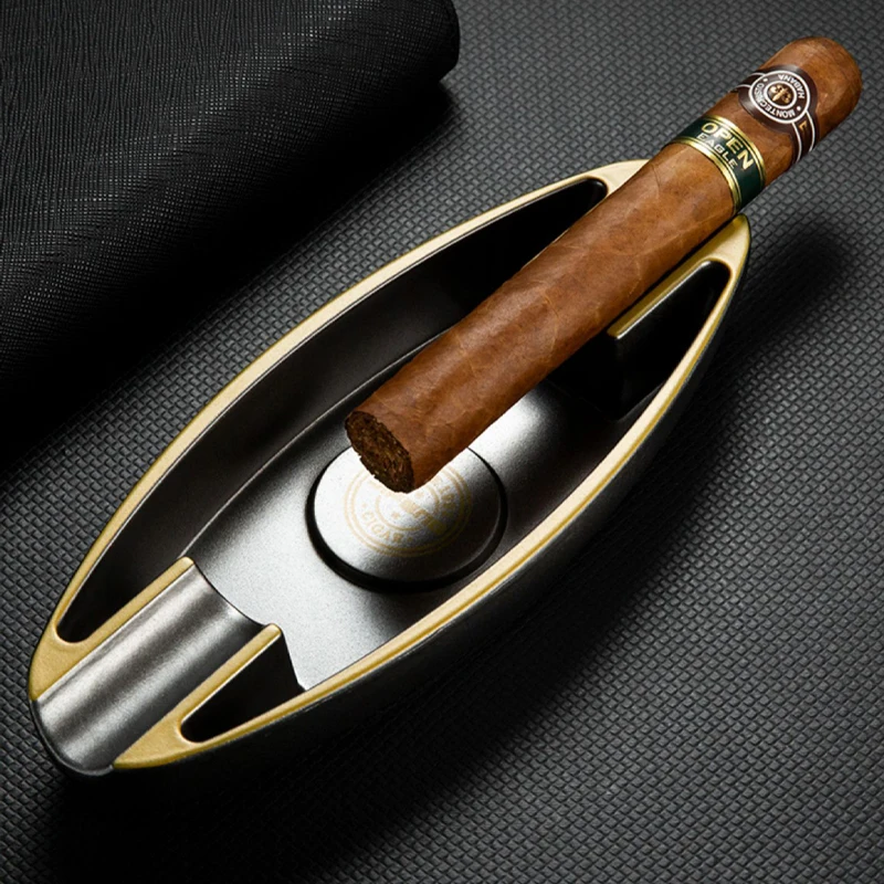 

2025 New Luxury Cigar Ashtray Melamine Resin Portable Lightweight Ash Tray with 2 Slots for Cigar Smoking Accessories