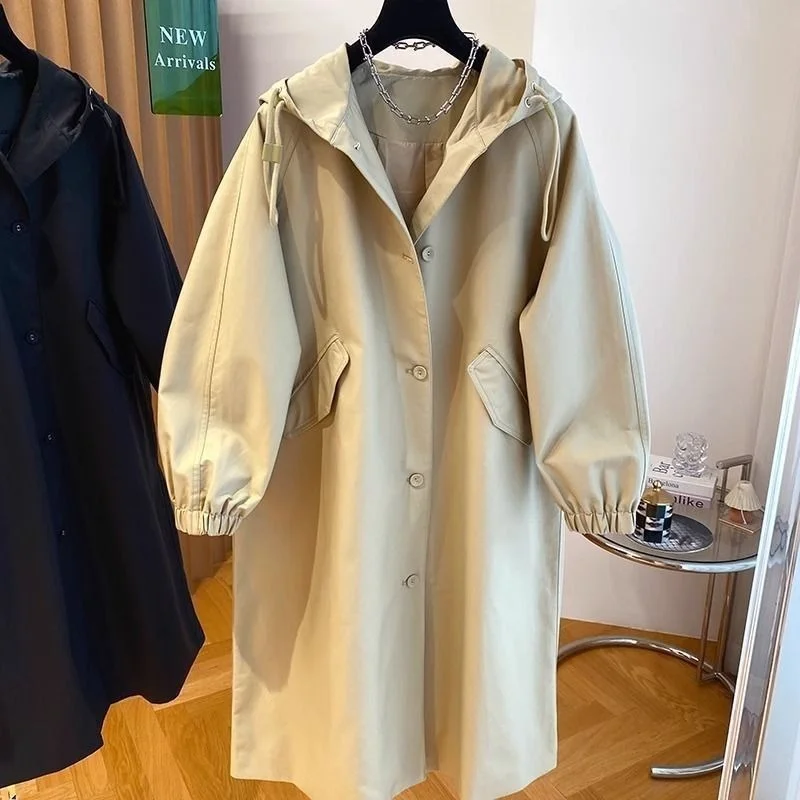 

2025 Новая свободная повседневная высококачественная ветровка средней длины с капюшоном