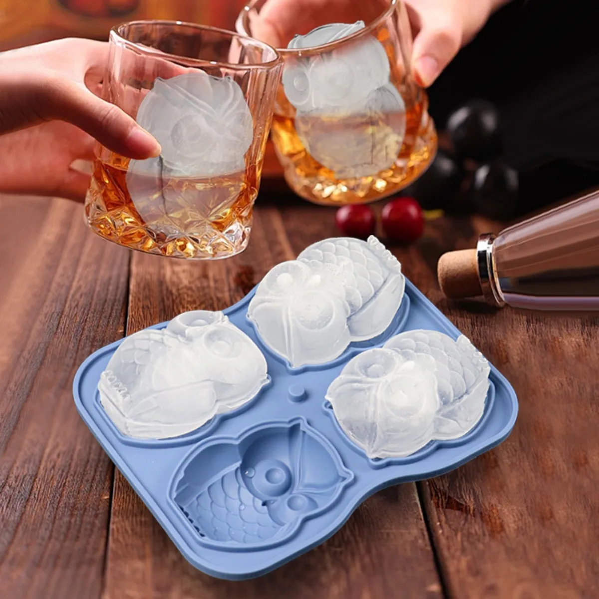 Multicavity Animal Owl Drink Ice Tray Big Eyes Bird Jelly Candy Chocolate Baking Set Summer Ice Cream Cake Decor Silicone Mold