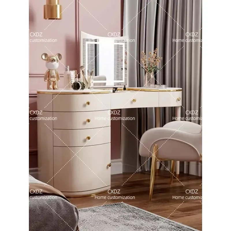 Italian Minimalist Lacquer Rock Slab Dresser Makeup Table Floor Cabinet Two in One Light Luxury Vanity for Bedroom