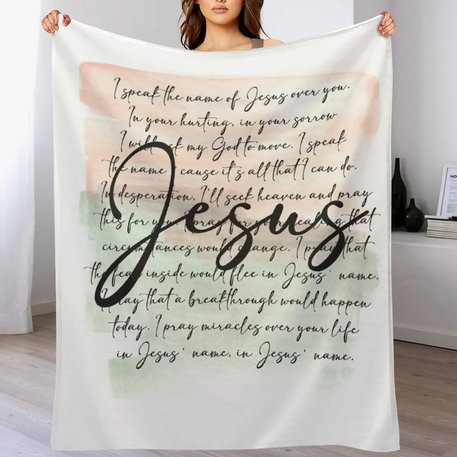 

Speak the Name of Jesus Over You Prayer Throw Blanket Retros Soft Plush Plaid Quilt Hairys Blankets