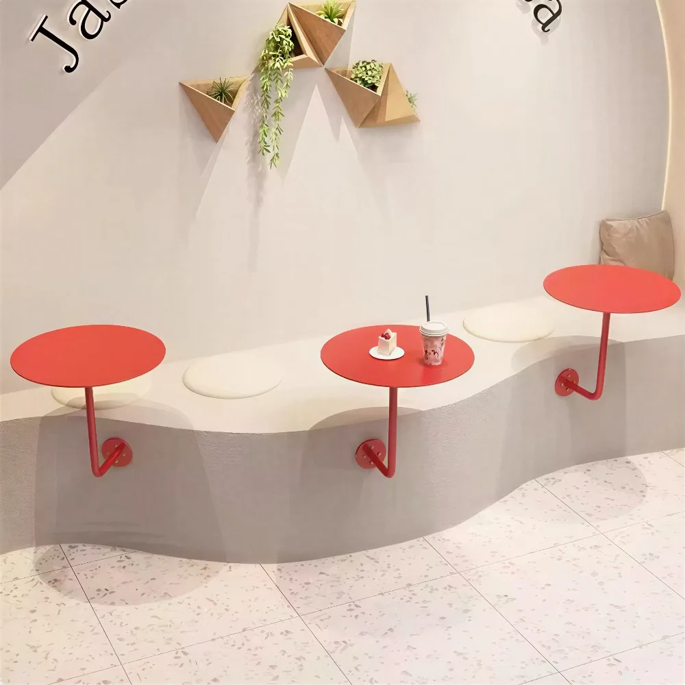 Wall Mounted Coffee Table, Round Floating Side Table, Metal Space Saving End Table for Living Room Bedroom Balcony Cafe
