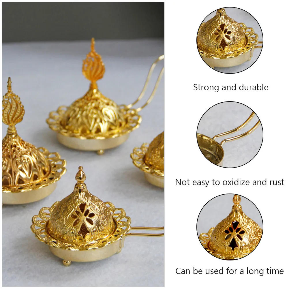 Arabic Style Gold Incense Burner Holder Dual Function Decorative Tabletop Censer for Meditation Yoga Studio Bedroom Home