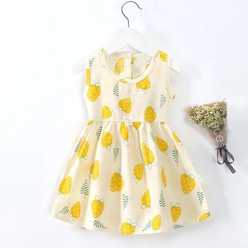 1-7Y Baby Girls Sleeveless Flower Print Dresses Cotton Silk Clothes Kids Girl Summer Princess Dress Children Party Dress Outfit