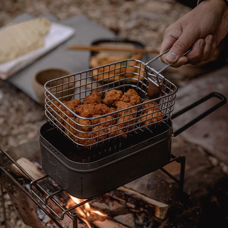 Filets et paniers frits d'extérieur, frites frites pliantes en acier inoxydable 304, boîtes à déjeuner de pique-nique