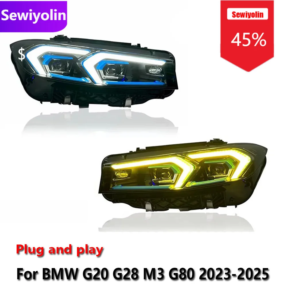 

Автомобильные светодиодные фары DRL в сборе для BMW G20 G28 M3 G80 2023-2025 Противотуманные фары DRL с тормозным указателем поворота Plug and Play