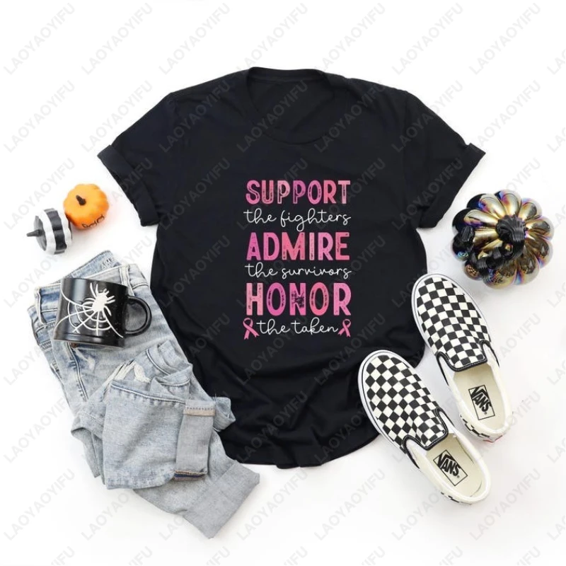 دعم المقاتلين Admire الناجيون الشرف لطيف القطن التي شيرت أخذت الشريط الوردي سرطان الثدي الرجال النساء تيز بسيطة بلايز عادية #3