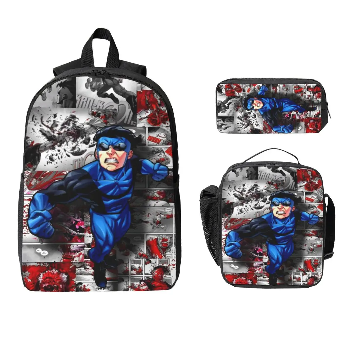 

3Pcs Invincible Omniman Backpack Set for Kids Pencil Boxes Bookbag Sets with Lunch Box For School Students Knapsack