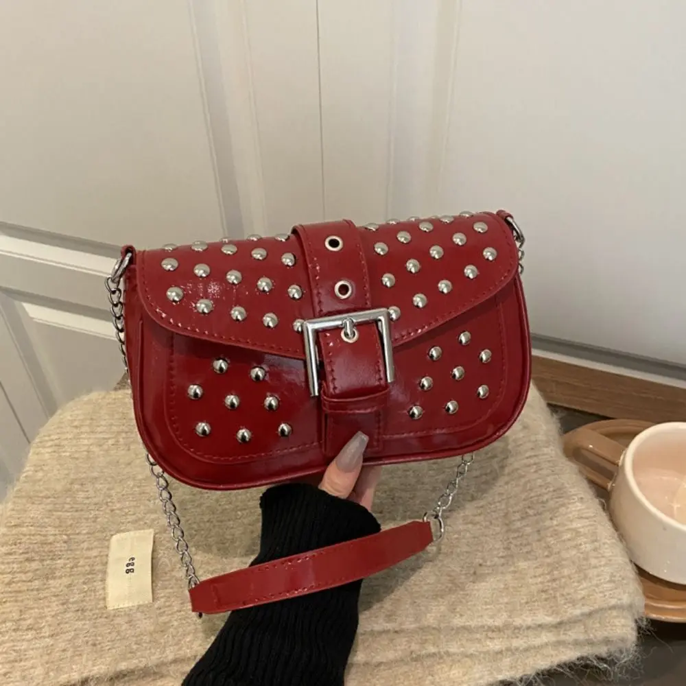 Simple Y2K Rivet Shoulder Bag Retro Spicy Girl Motorcycle Bag Korean Handbag Vintage Underarm Bag Shopping