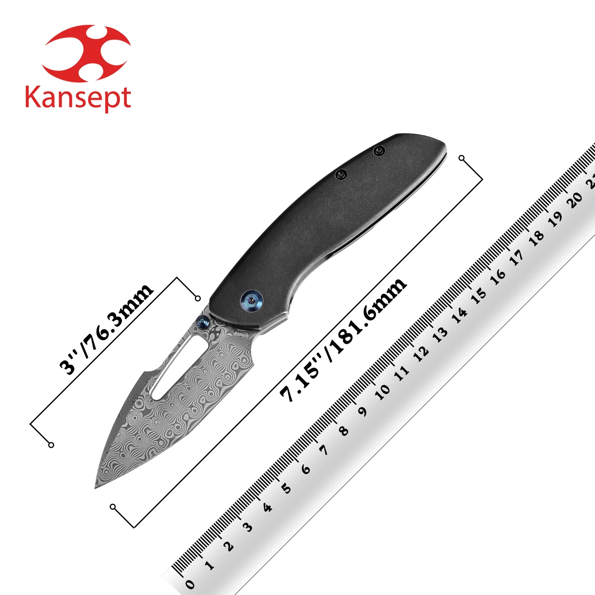 

Kansept Link K1068A4 Tactical Pocket Knife 3'' Tanto/Harpoon Damascus & Blackwash Titanium Handle Survival Floding Knife for Men