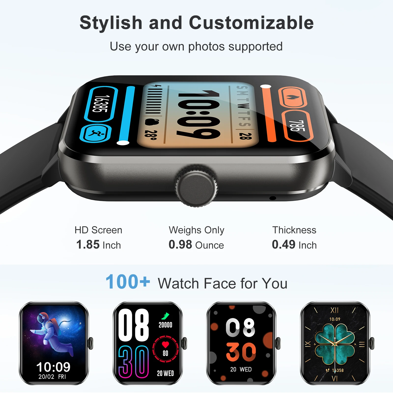 ساعة ذكية Blackview R50 مع مساعد صوت مكالمة بلوتوث 1.85 بوصة شاشة كبيرة عالية الدقة لتتبع اللياقة البدنية للرجال مراقبة النوم