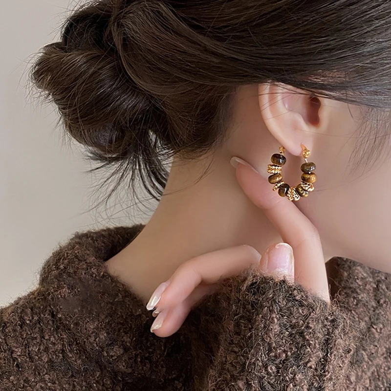 Maillard Tiger-eye Earrings Vintage Fashion Advanced Plating Ear Buckle Light Luxury Elegant Studs 2025 New Women Accessories