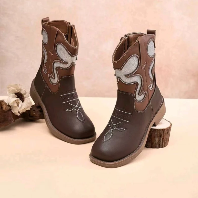 Children's Fashion Boots Splicing Design Customizable Girls Short Boots Breathable Wear-Resistant Rubber Outsole British Style