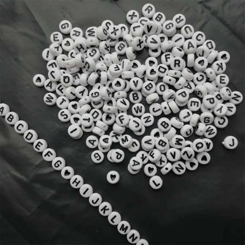 1200 Pieces A-Z Letter Heart White Round Acrylic Beads for DIY Jewelry Making Crafts Name Bracelets Necklace with Box