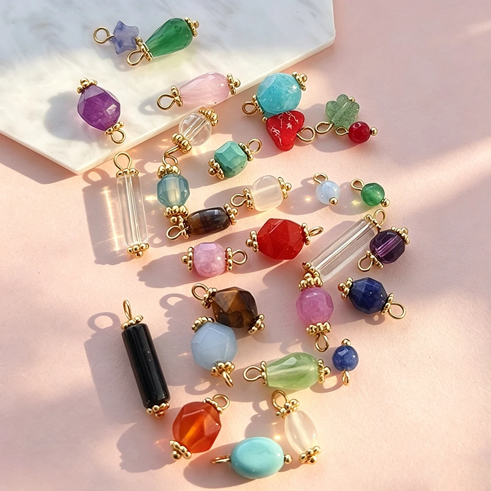 Natural Stone Charms Mixed Shape Crystal Heart Rectangle Oval Gemstone Pendants DIY Necklace Bracelet Jewelry Making Accessories