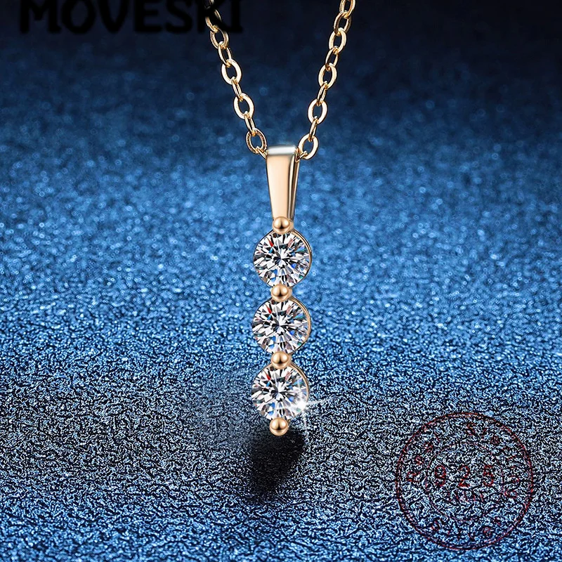 

MOVESKI 925 Sterling Silver 3 Stone Moissanite Pendant Necklace, Dainty Vertical Bar Jewelry for Women