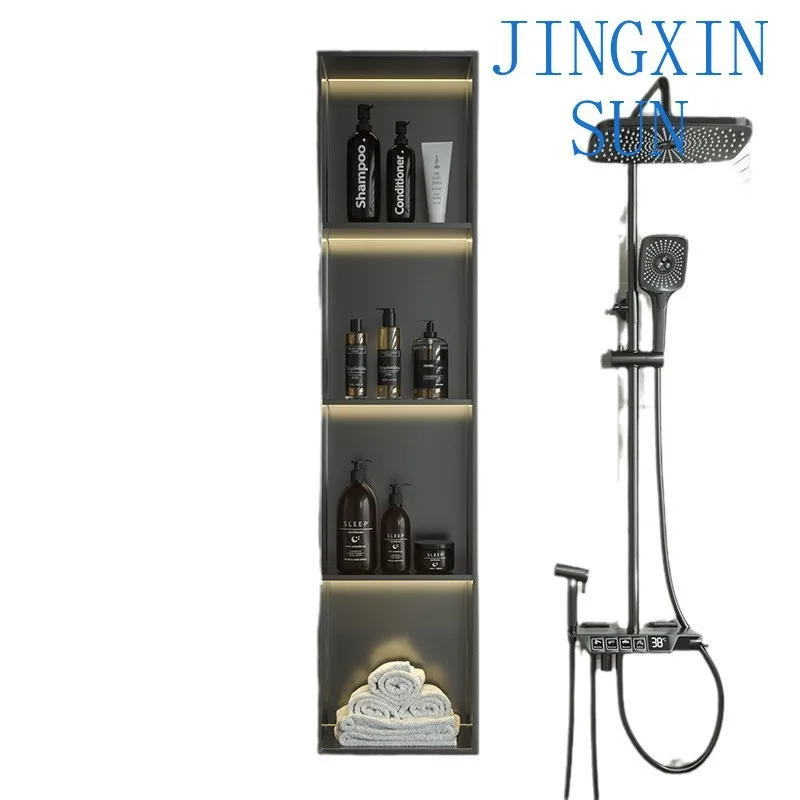 Bathroom 304 stainless steel niche toilet rack embedded metal baffle rack finished display cabinet