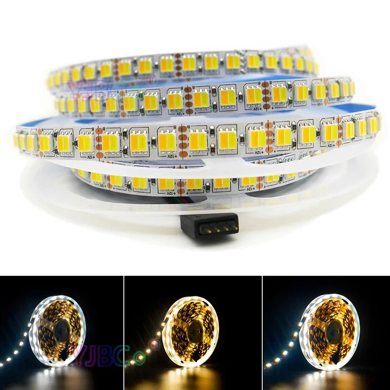 12V 24V DC 5M (White+Warm white) CCT 2 in 1 LED Strip Tape 120leds/m or 60leds/m Double Color SMD 5050 Flexible Light bar