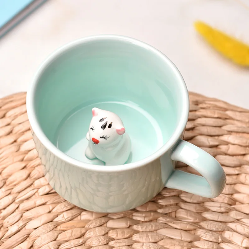 3D Mug Animal Inside Cup Cartoon Ceramics Figurine Teacup for Boys Girls Kids Women Men Coffee Mug (10 oz Panda)
