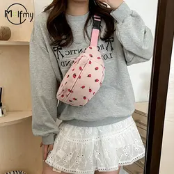 Waist Bag Women Men Corduroy Fanny Pack Strawberries Pocket Fashion Chest Handbag Sports Travel Purse Plaid WaistPack Belly Bags