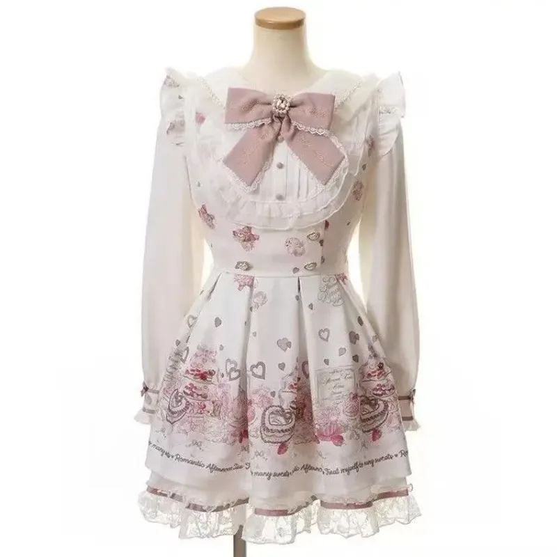 Japanse stijl Lolita 2-delige set Y2k minirok vrouw Harajuku zoete Kawaii print jurk tops Koreaanse mode elegante jurk