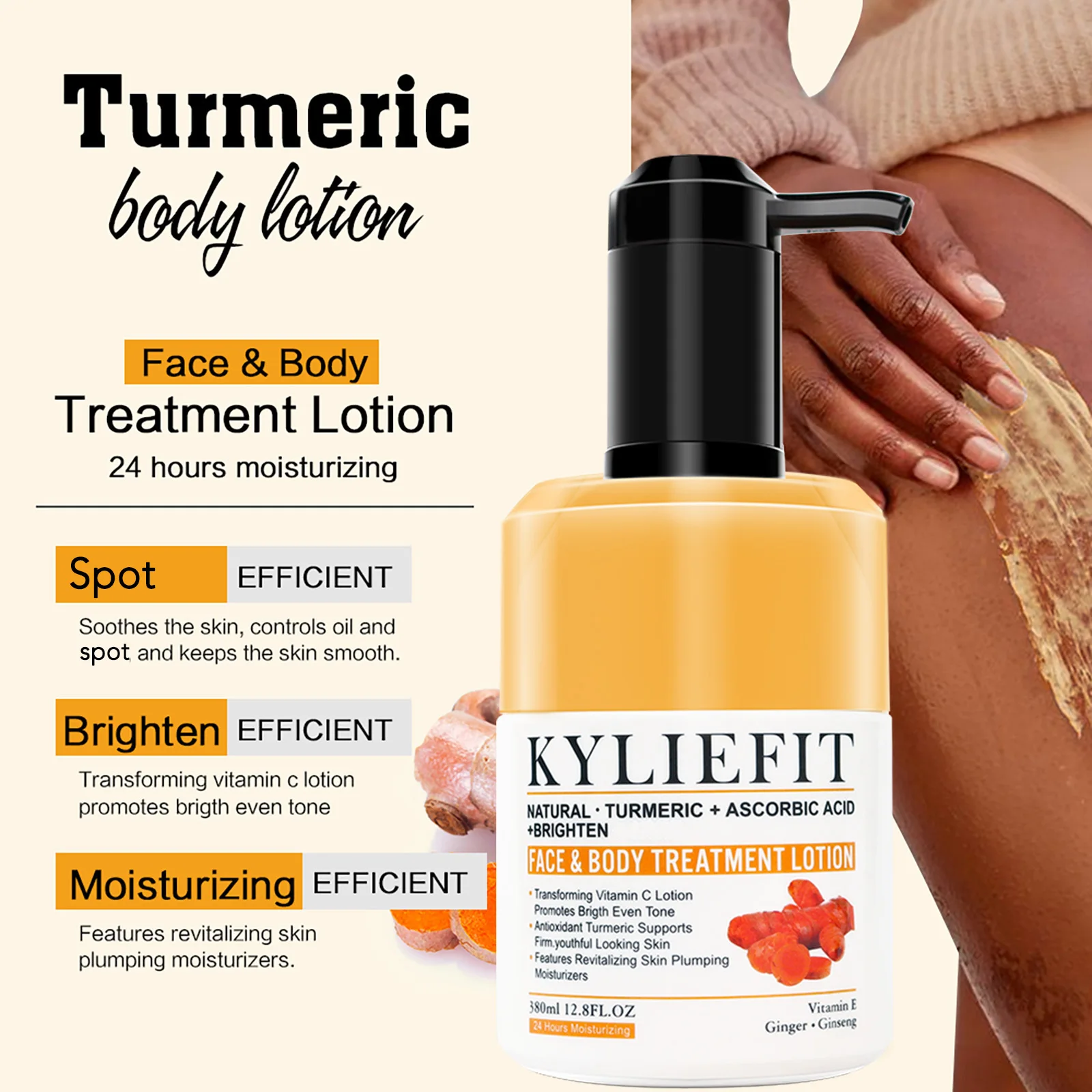 Turmeric Body Cream for Face & Body - All Natural Skin Brightening Lotion - Cleanses Skin, Evens Tone, Sun Damage, & Age Spots