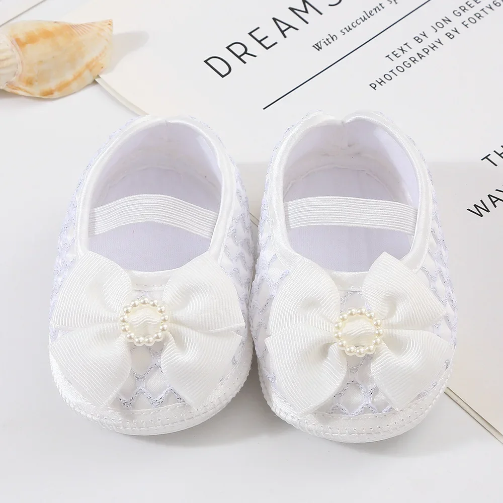 Newborn Baby Shoes 3 5 7 9 Months Soft Soled Bow Baptism Baby Shoes 100 Day Baby Princess Shoe First Walker Shoes