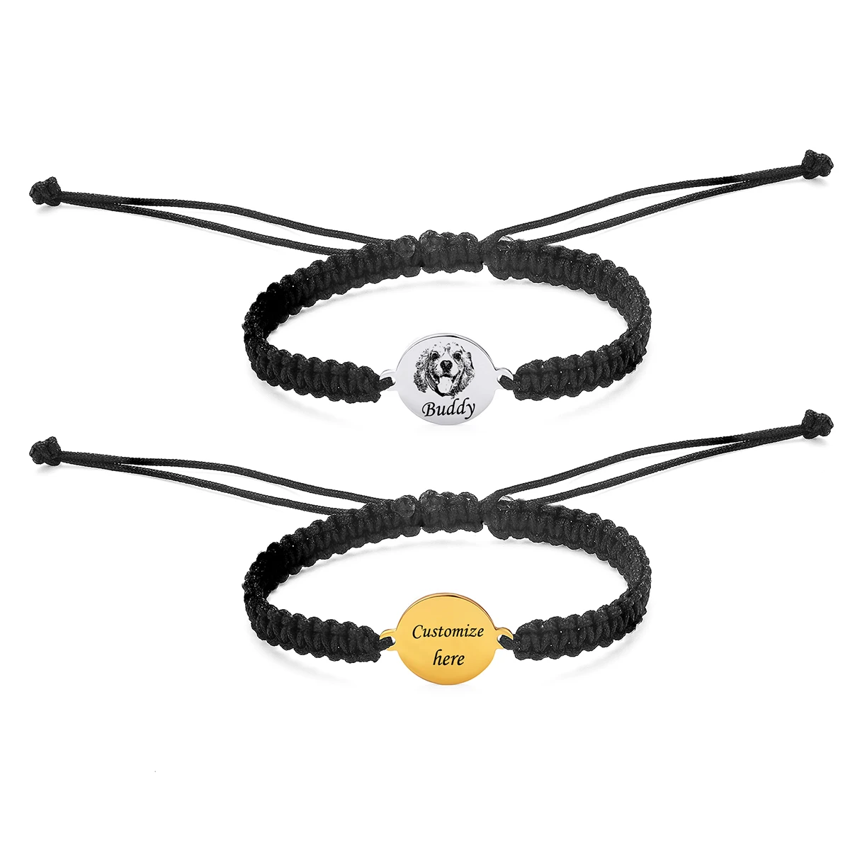 

Customized Bracelet Braided Adjustable Rope Link Stainless Steel Love Heart Round Charm Bracelets for Women Men Jewelry Gift