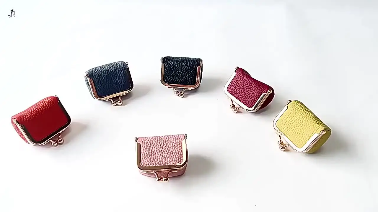 1Pcs Retro Genuine Leather Mini Wallet Coin Purse Solid Color Kiss Lock Change Pouch Casual Style Small Storage Bag for Women