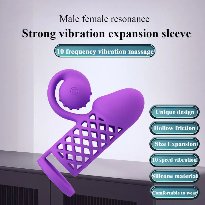 Male Purple Grid Penis Set Dick Bondage 10Frequency Speed Vibrator Penis Enlargement Delayed Ejaculation Couple Flirting Sex Toy view 2