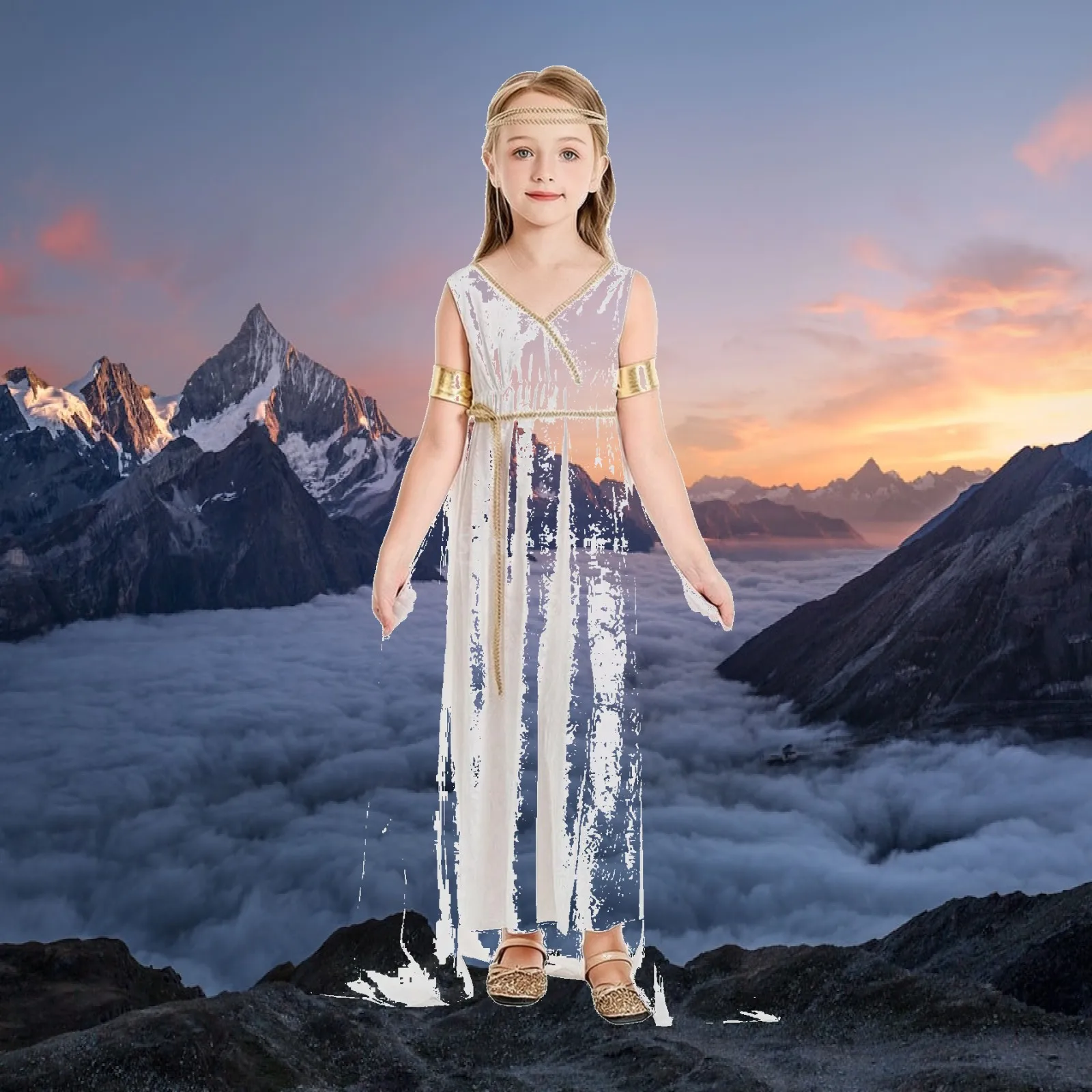 Girls Costume Dress Roman Goddess with Cape for Stage Performance and Dress Up Fun