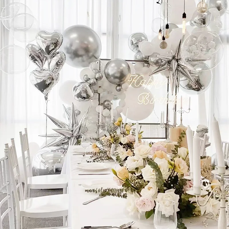 102pcs Silver White Balloons Garland Arch Kit Party Decoration Balloon For Wedding Baby Show New Year Birthday Party Supplies