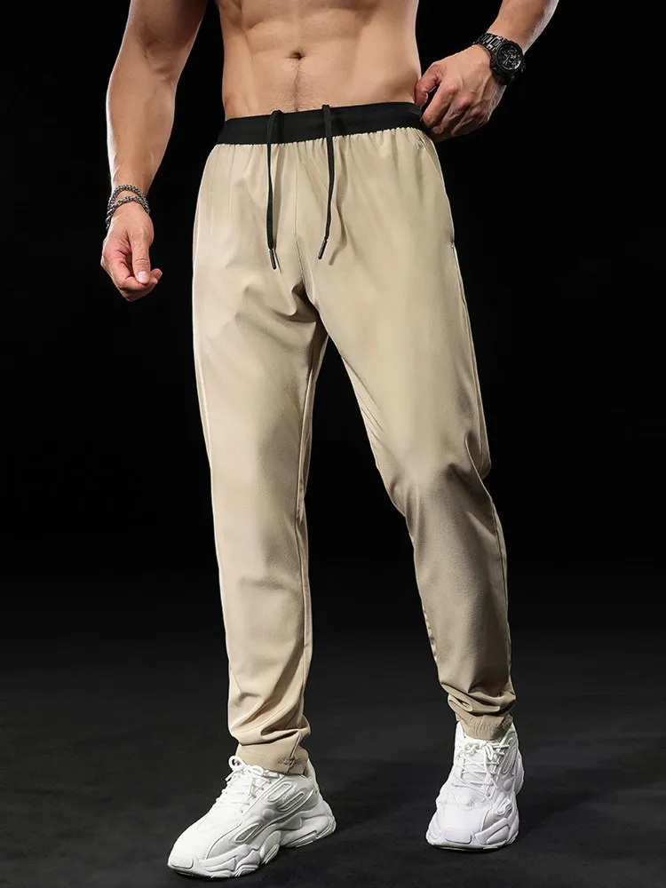 Men's Ice Silk Sports Pants Quick Dry Breathable Thin Drawstring Loose Casual Joggers Summer Running Training Athletic Trousers