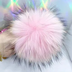 15cm Round Fluffy Real Raccoon Fur Pompoms For Handbags Keychains and Knitted Beanie Cap Hats  Genuine Pompon Pom