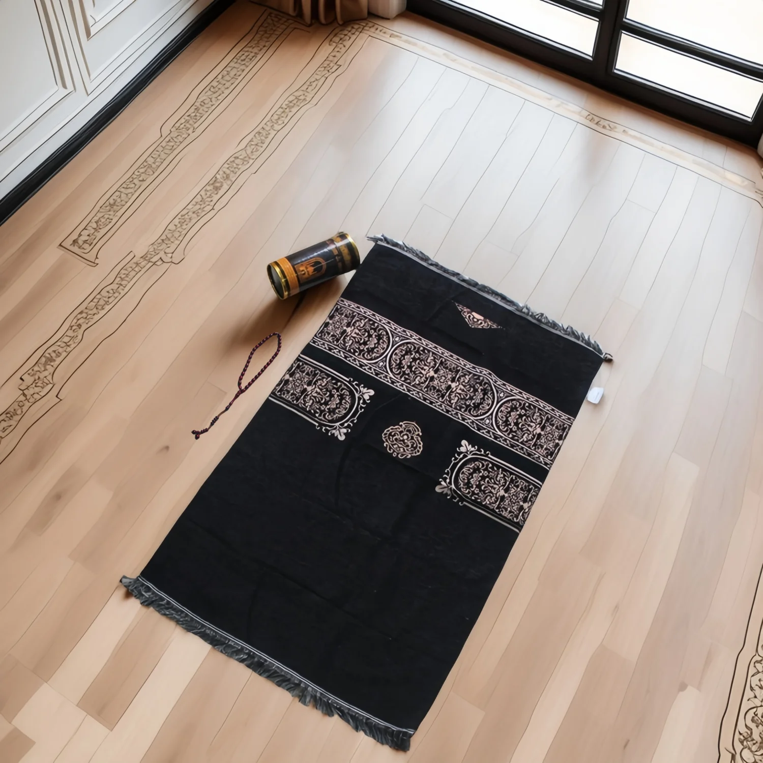 Bucket-stored Prayer Mat, Foldable Portable Worship Rug, Cylindrical Pack Printed Prayer Carpet for Travel Carry-on Use