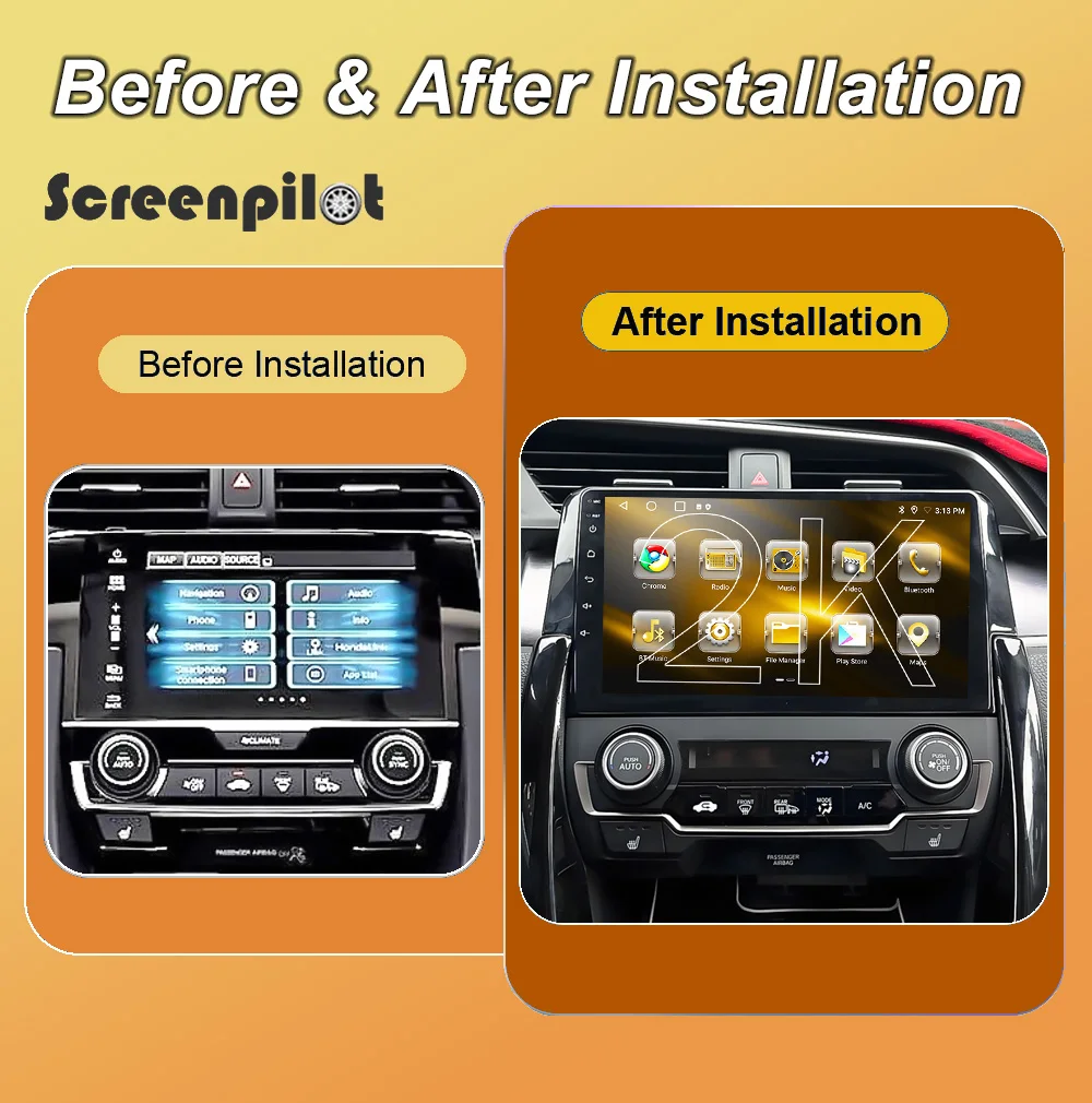 Android 16 Car For Honda Civic 10th 2016 - 2020 Radio Carplay Multimedia Stereo Head Unit  GPS Navigation 8 Core 4G 2K QLED wifi