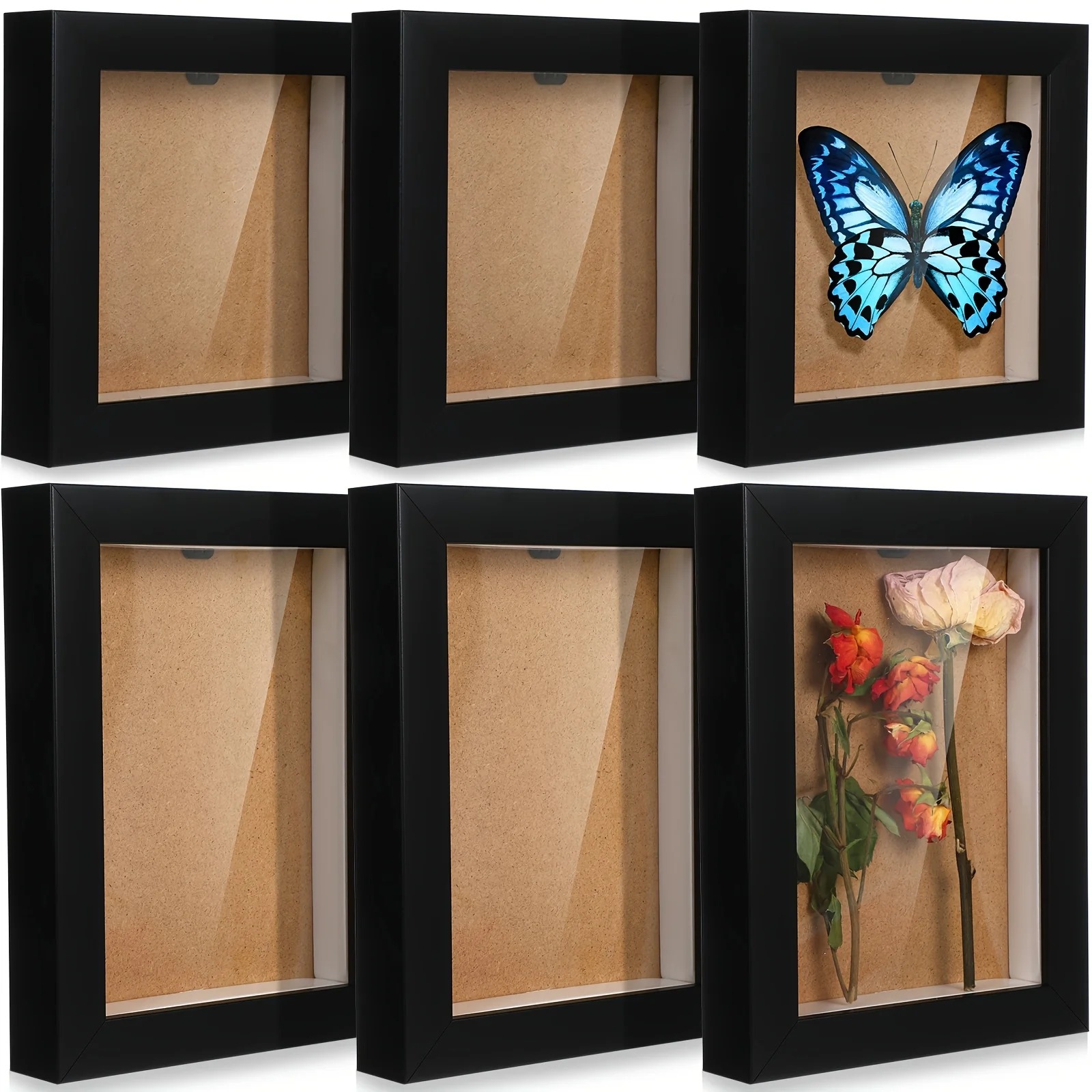 

6pcs Small Wood Shadow Box Display Cases - 5x5 & 5x7 Inch Memory Frames with Panel Edges for Medals, Crafts, Photos, Tickets - Black Wood Frame for Decor, Trophy Case, Scrapbooking (6 Total Boxes) - Durable Wood LuxuryLounge